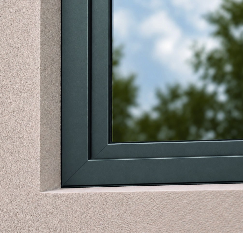 Präzise Außenkante des anthrazitfarbenen Fensterprofils