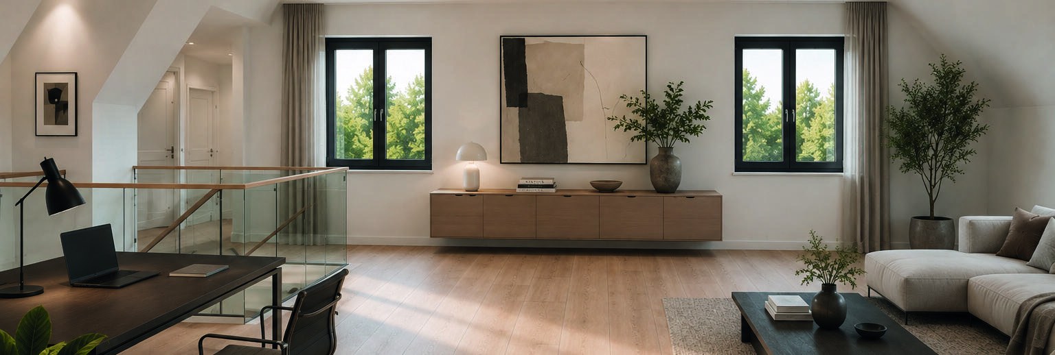 Innenansicht mit klaren Fensterlinien